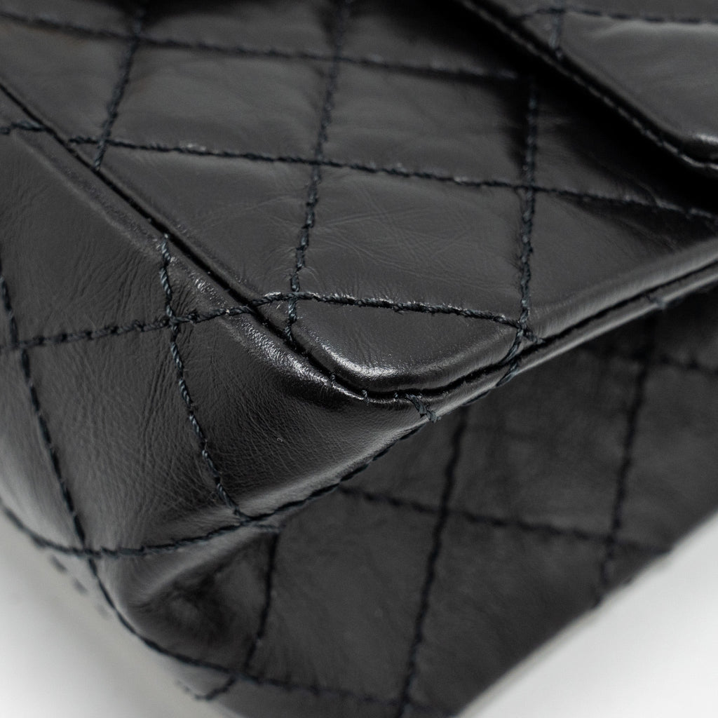 CHANEL MINI 2.55 REISSUE FLAP BAG AGED CALFSKIN BLACK BRUSHED GHW (MICROCHIP)