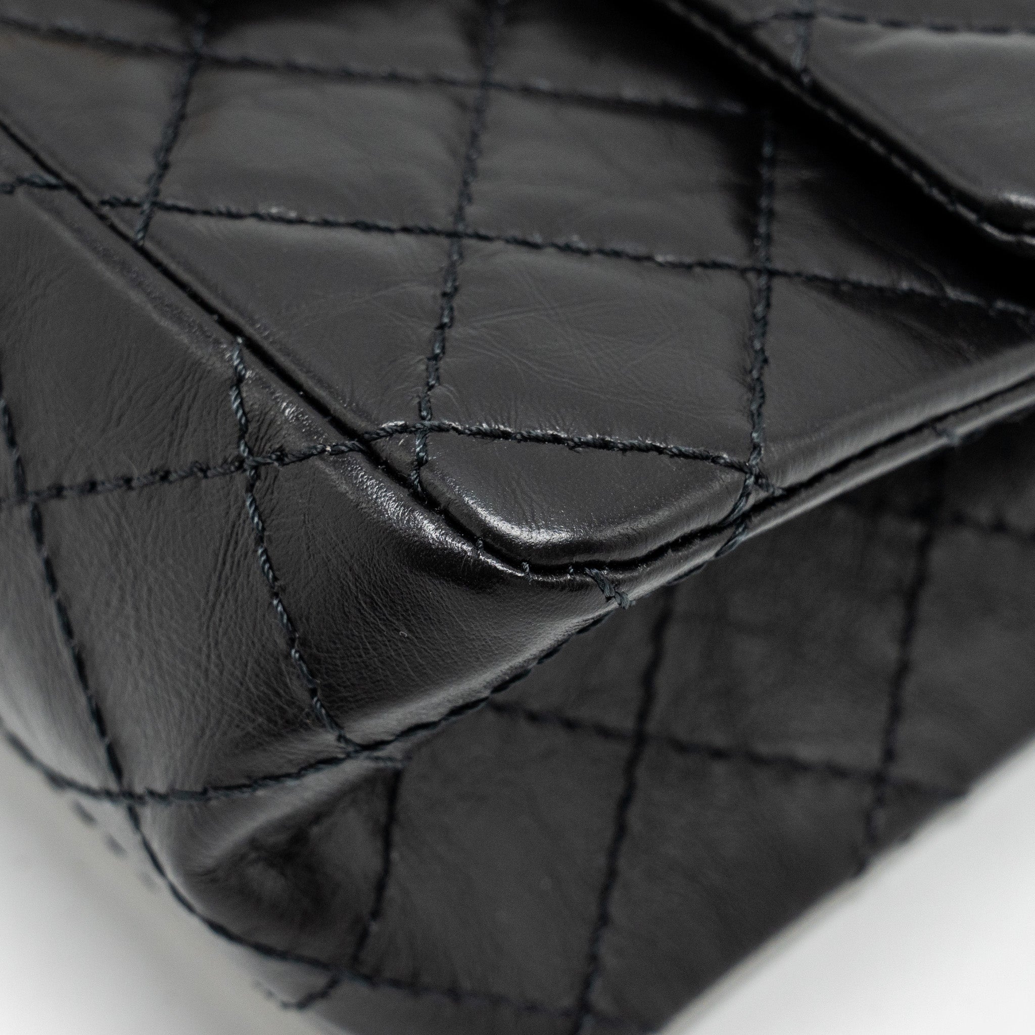 CHANEL MINI 2.55 REISSUE FLAP BAG AGED CALFSKIN BLACK BRUSHED GHW (MICROCHIP)