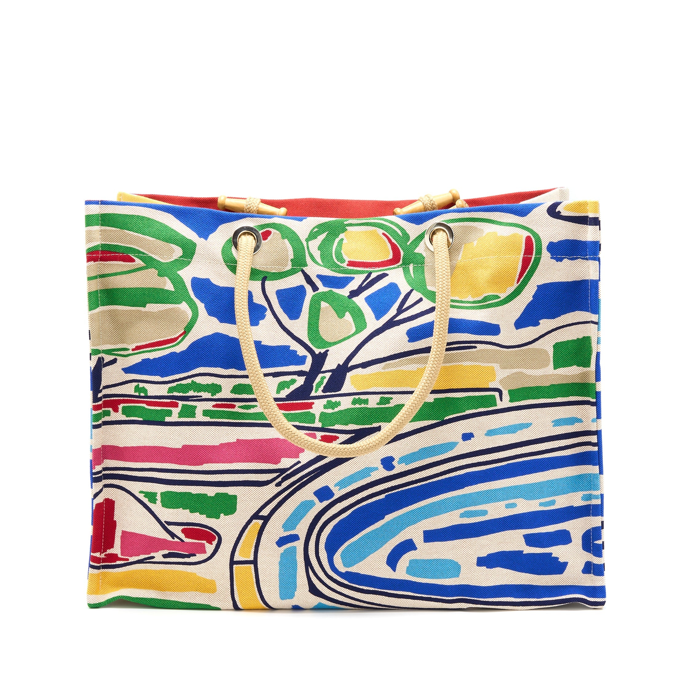 HERMES FARNIENTE BEACH BAG COTTON ROUGE/JAUNE