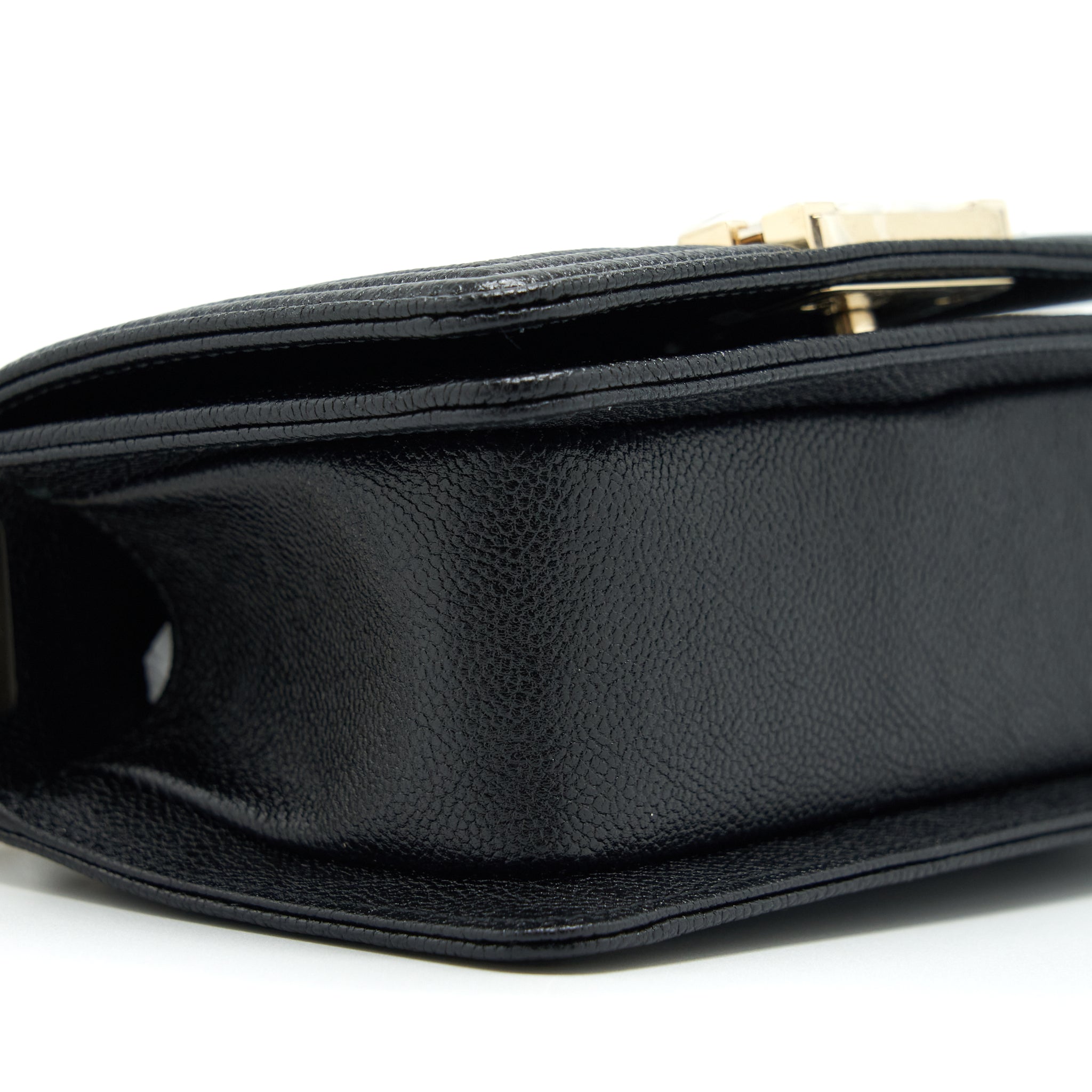 CHANEL MINI CHEVRON BOY BAG GRAINED CALFSKIN BLACK LGHW