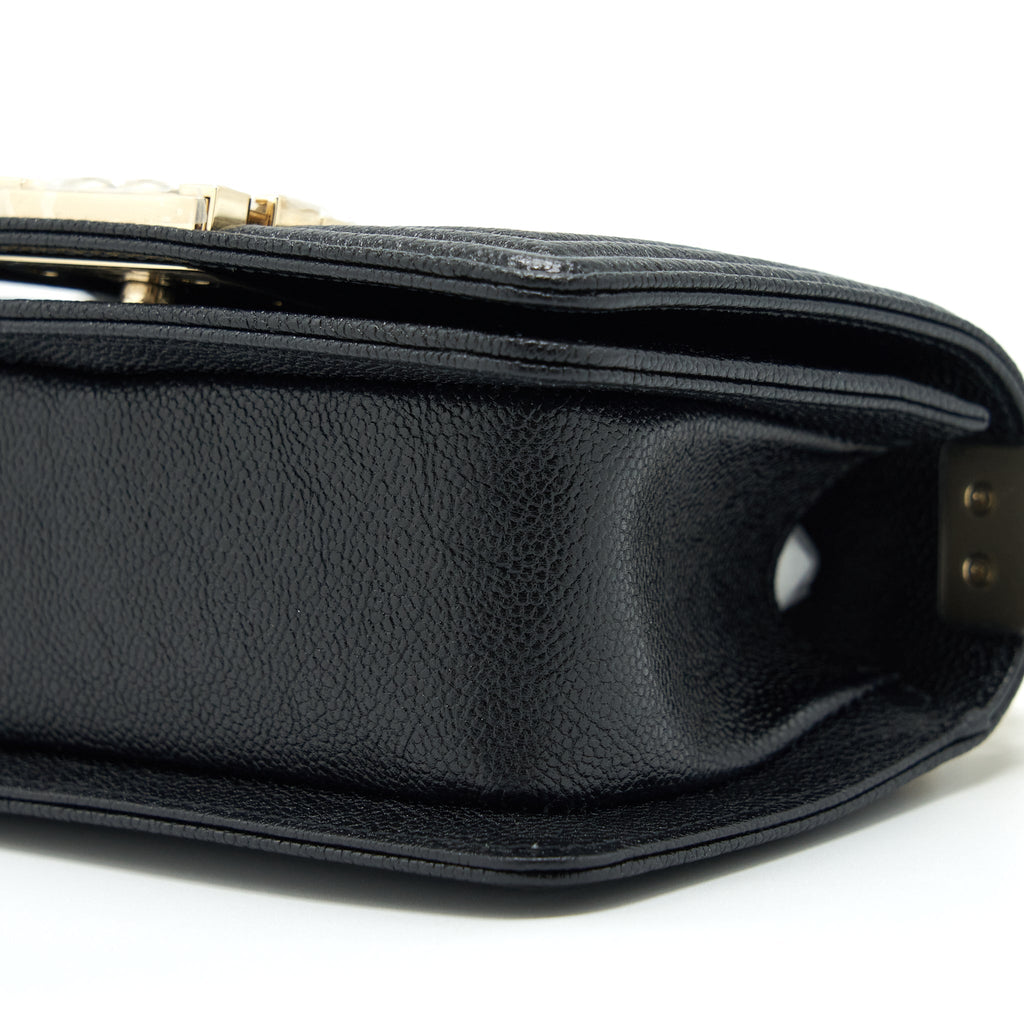 CHANEL MINI CHEVRON BOY BAG GRAINED CALFSKIN BLACK LGHW