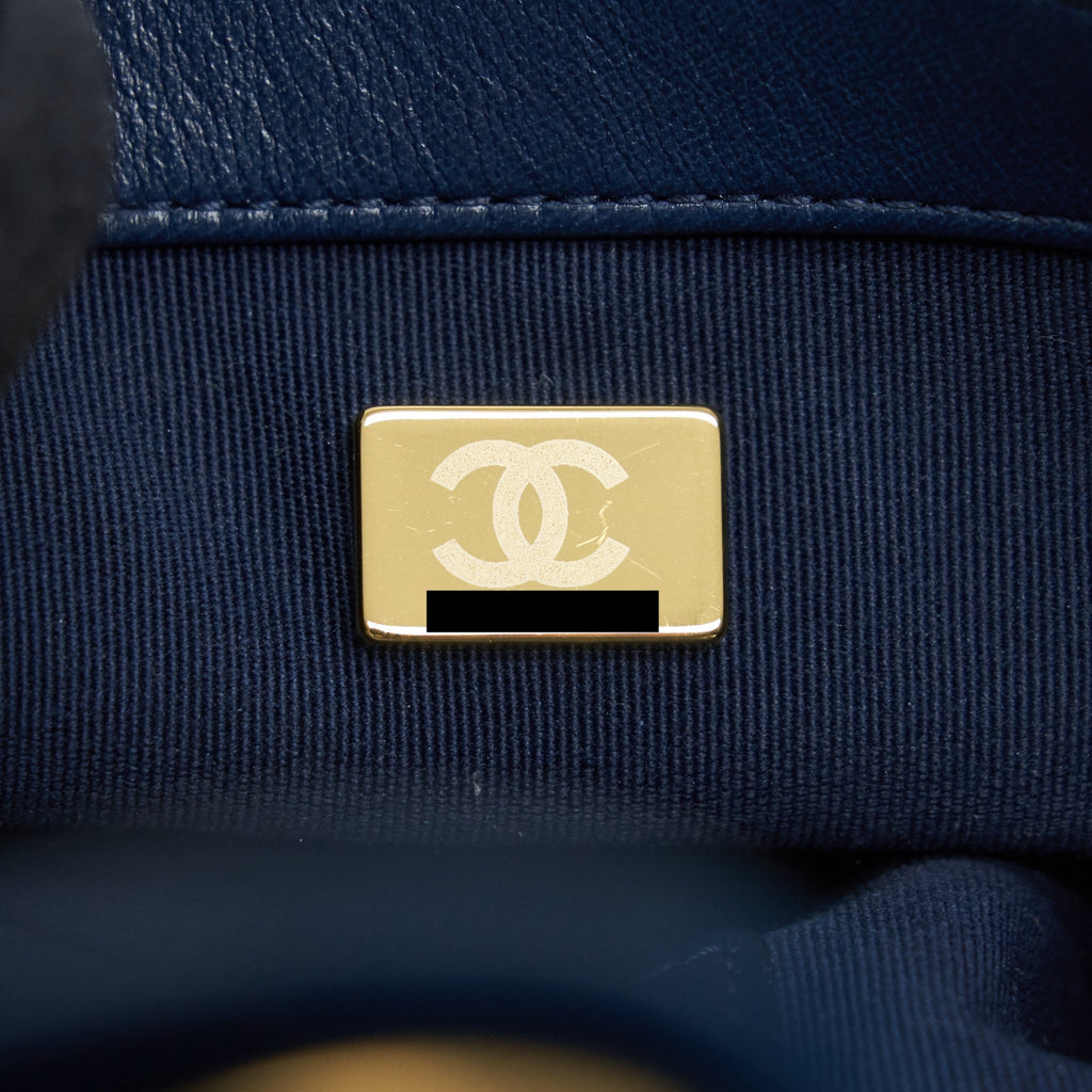 CHANEL VELVET CAMELLIA EMBOSSED MINI SQUARE FLAP BAG NAVY GHW (MICROCHIP)