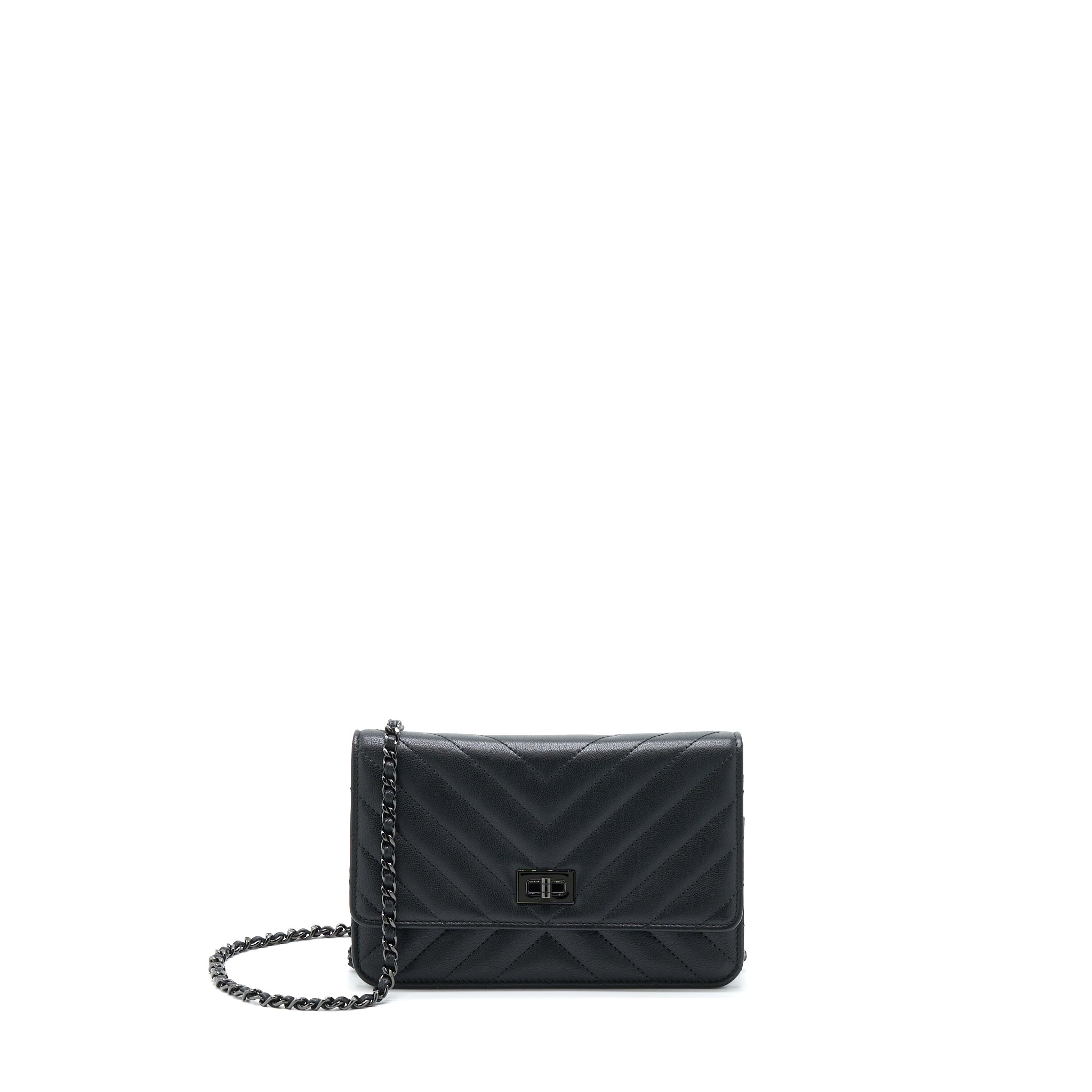 CHANEL 2.55 SO BLACK WALLET ON CHAIN CALFSKIN WITH BLACK HARDWARE