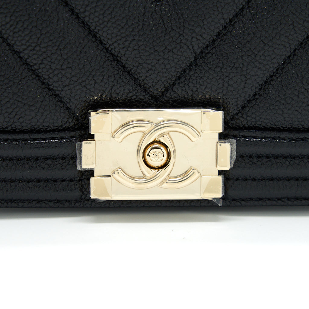 CHANEL MINI CHEVRON BOY BAG GRAINED CALFSKIN BLACK LGHW