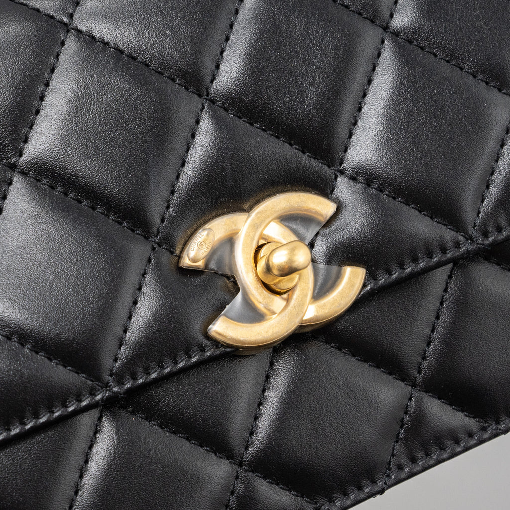 CHANEL 24C GOLD CRUSH MINI FLAP BAG CALFSKIN BLACK GHW  (MICROCHIP)