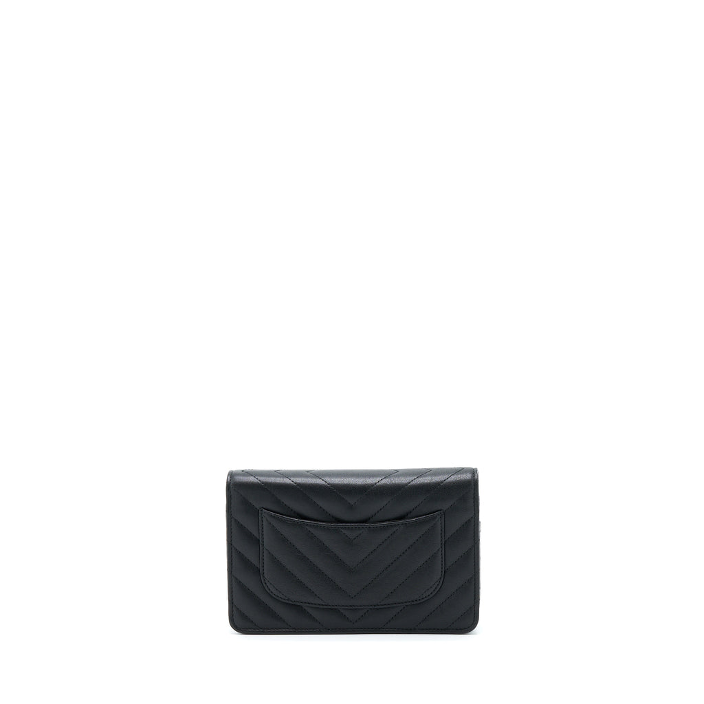 CHANEL 2.55 SO BLACK WALLET ON CHAIN CALFSKIN WITH BLACK HARDWARE