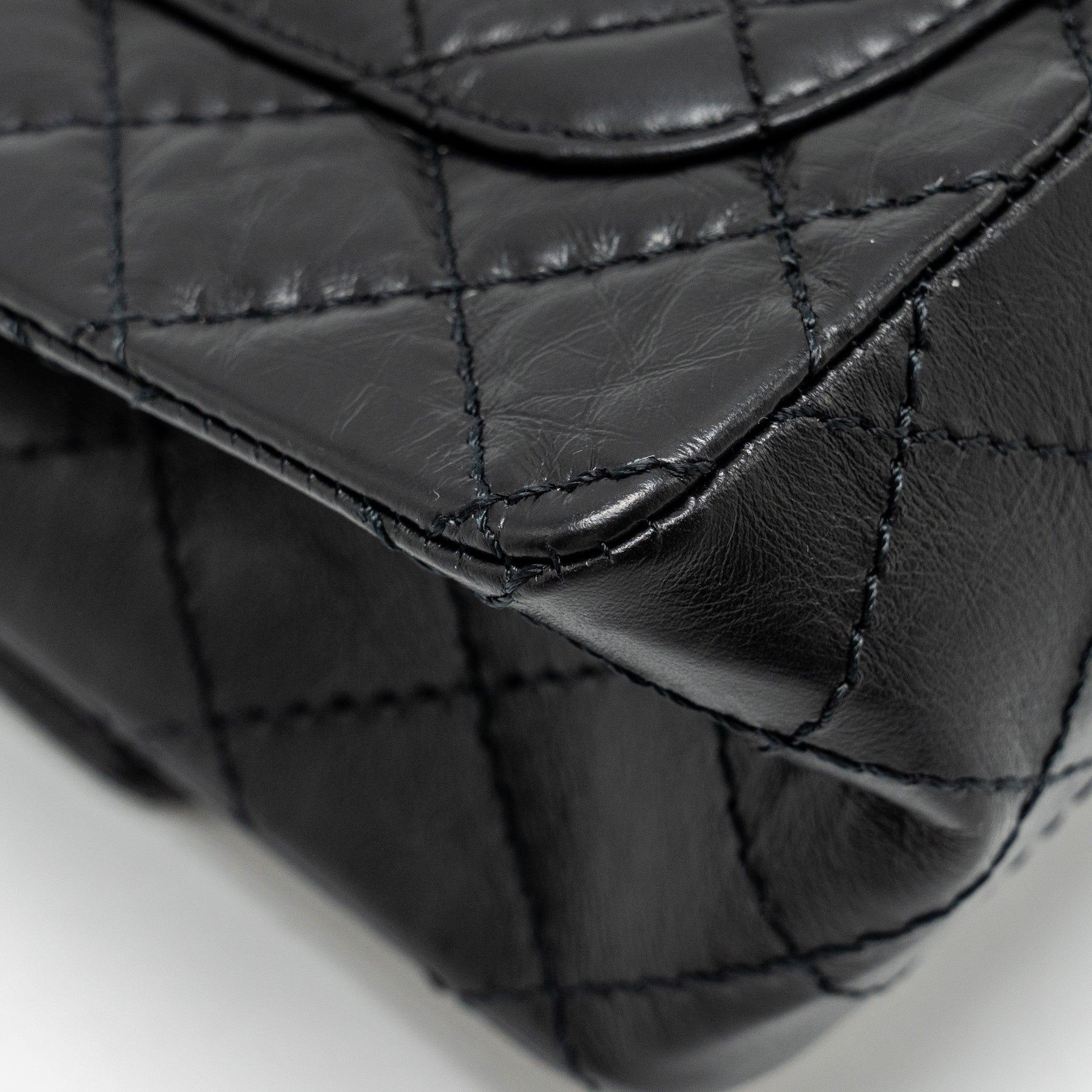 CHANEL MINI 2.55 REISSUE FLAP BAG AGED CALFSKIN BLACK BRUSHED GHW (MICROCHIP)