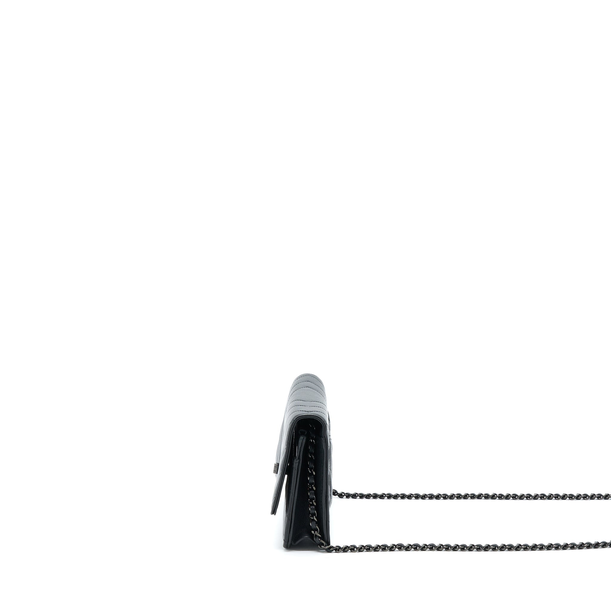 CHANEL 2.55 SO BLACK WALLET ON CHAIN CALFSKIN WITH BLACK HARDWARE