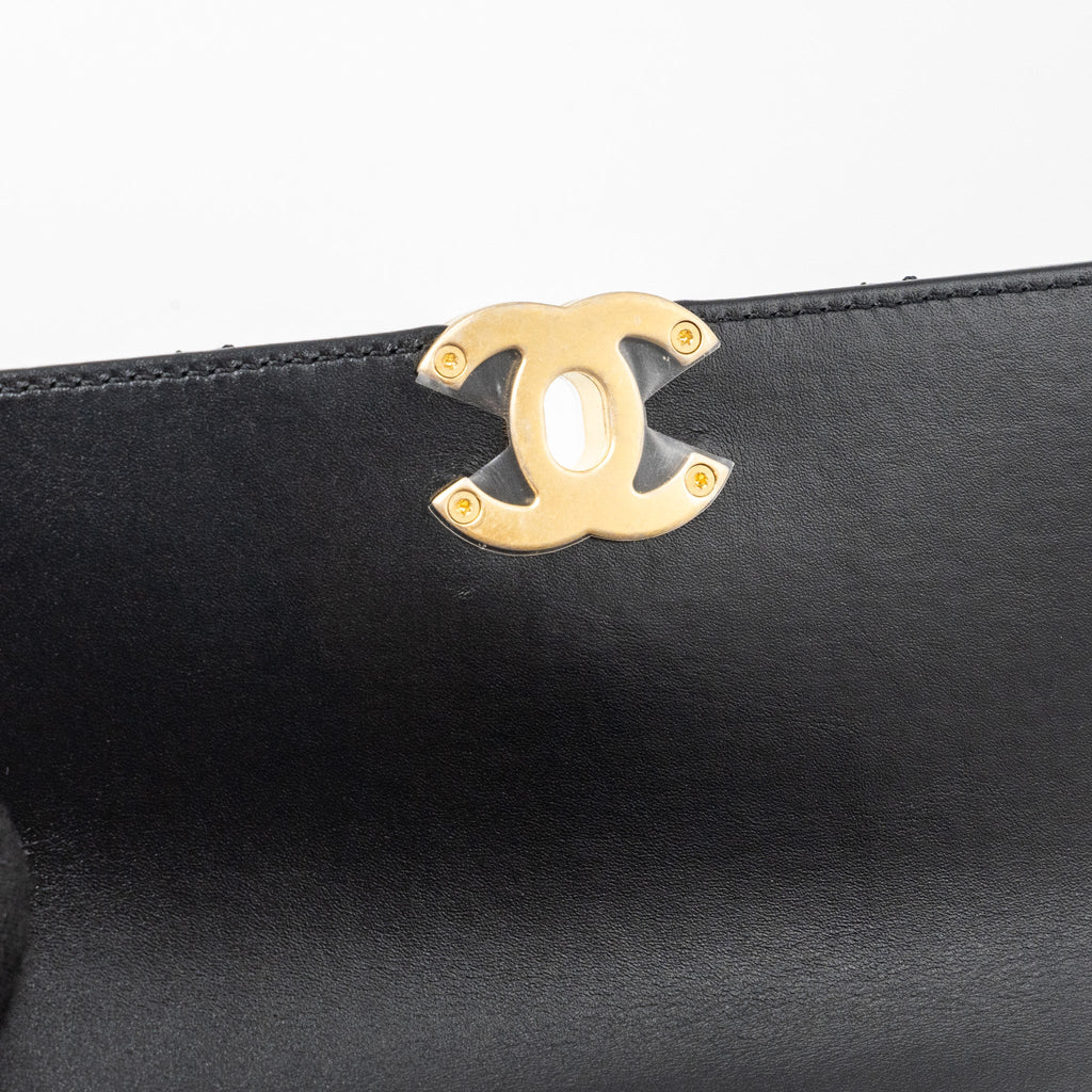 CHANEL 24C GOLD CRUSH MINI FLAP BAG CALFSKIN BLACK GHW  (MICROCHIP)