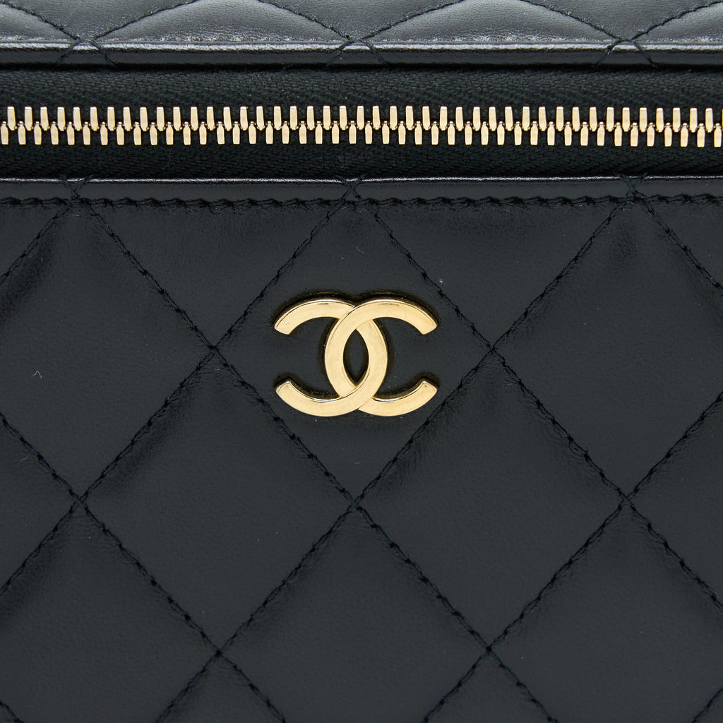 CHANEL LONG VANITY DETAILED GEM CHAIN LAMBSKIN BLACK GHW (MICROCHIP)