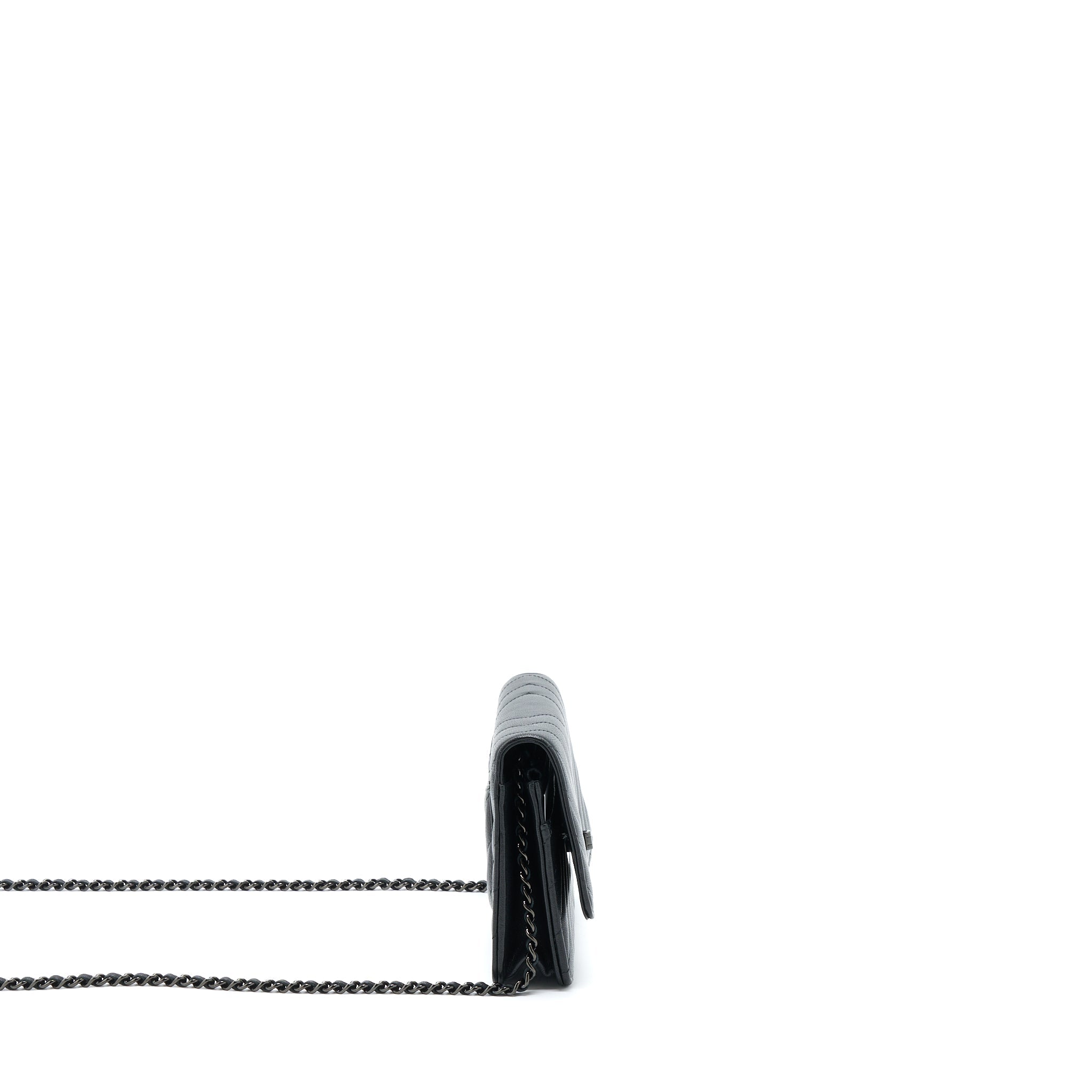 CHANEL 2.55 SO BLACK WALLET ON CHAIN CALFSKIN WITH BLACK HARDWARE