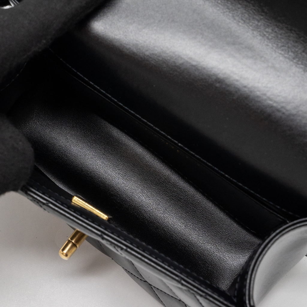 CHANEL 24C GOLD CRUSH MINI FLAP BAG CALFSKIN BLACK GHW  (MICROCHIP)