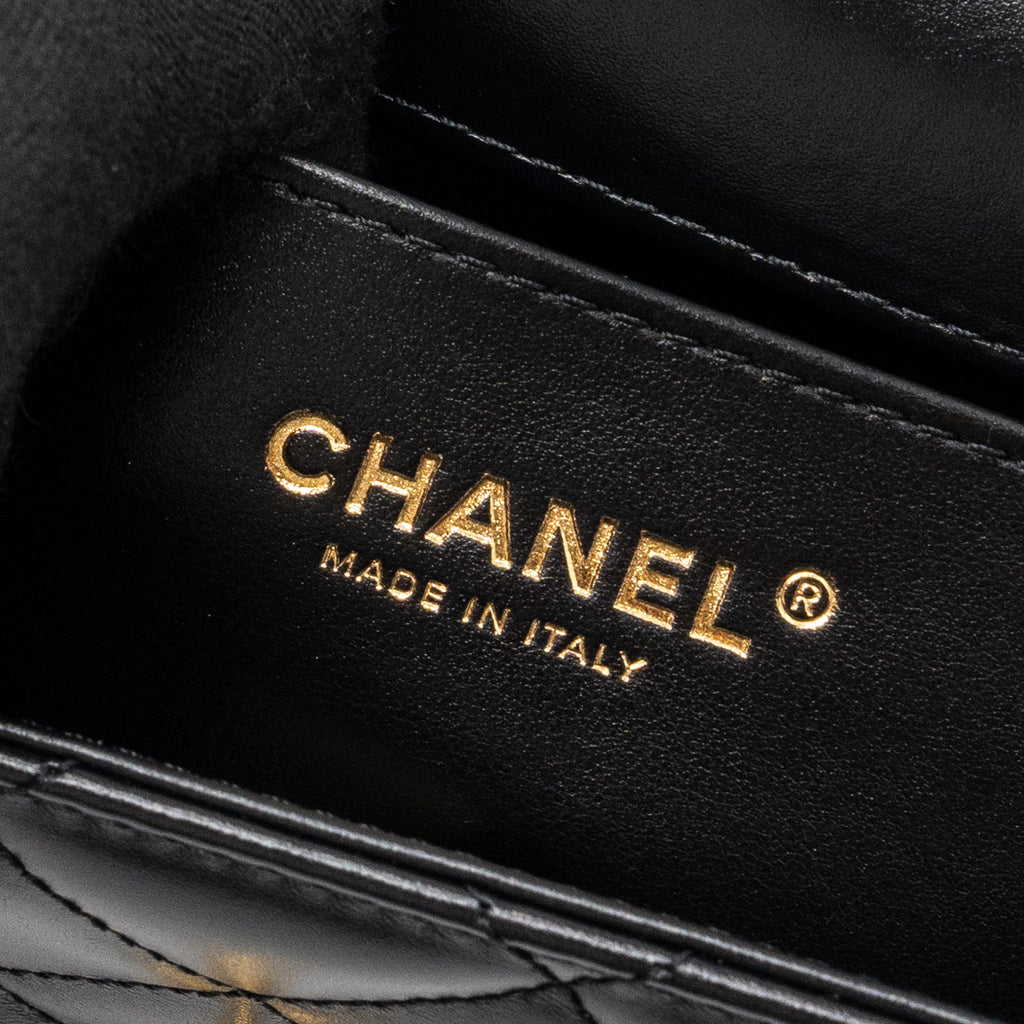 CHANEL 24C GOLD CRUSH MINI FLAP BAG CALFSKIN BLACK GHW  (MICROCHIP)