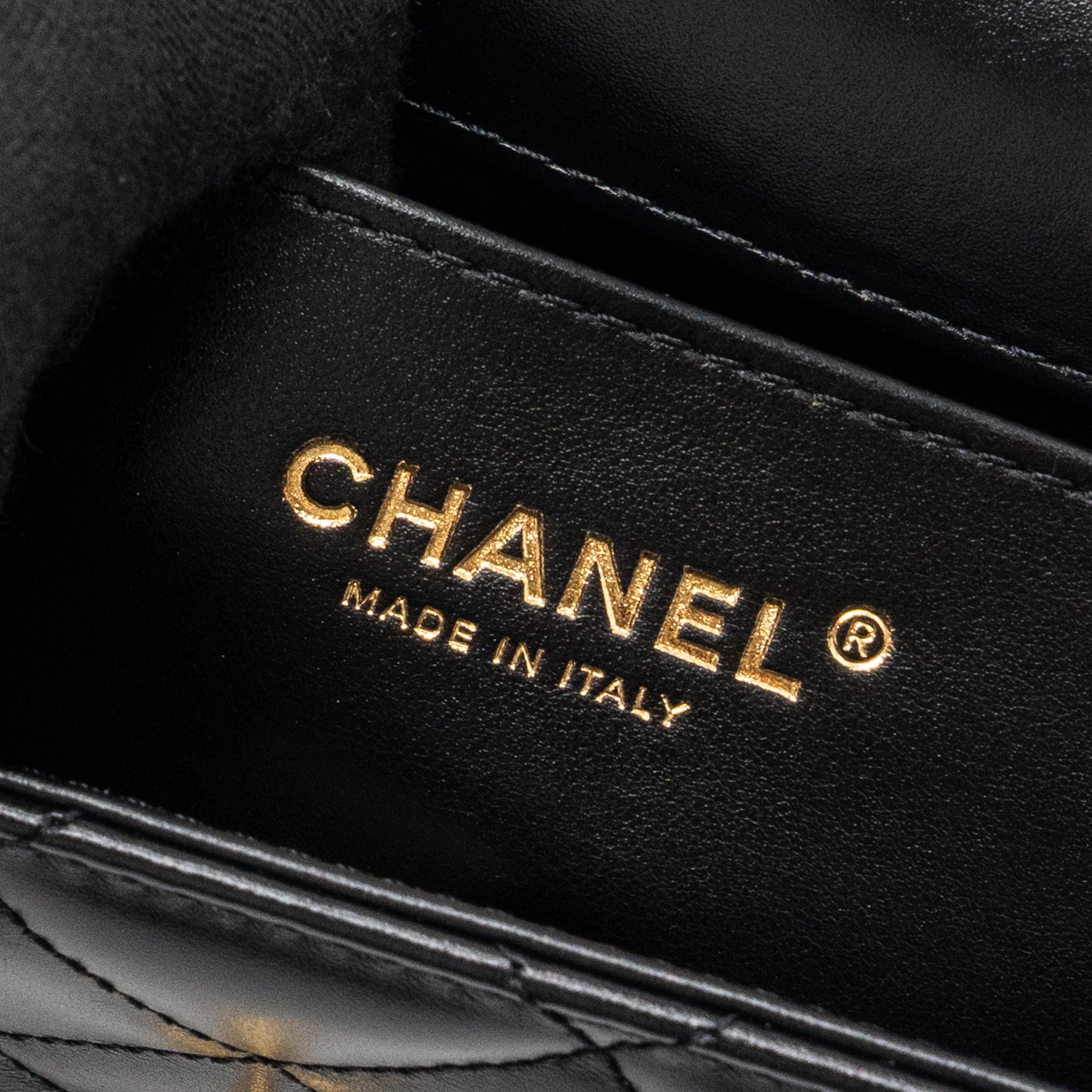 CHANEL 24C GOLD CRUSH MINI FLAP BAG CALFSKIN BLACK GHW  (MICROCHIP)