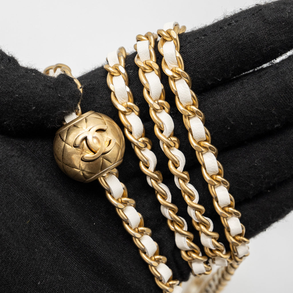 CHANEL PEARL CRUSH WALLET ON CHAIN LAMBSKIN WHITE GHW (MICROCHIP)