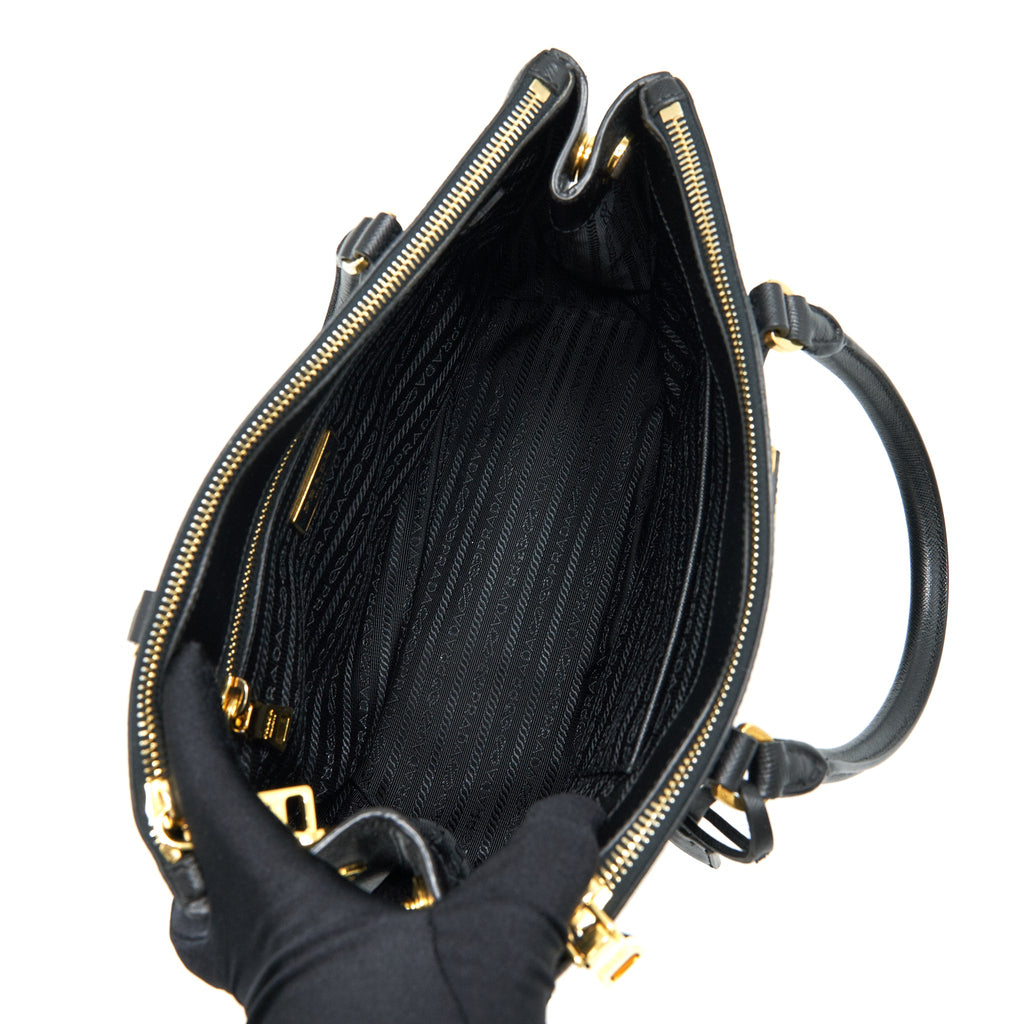 PRADA SMALL SAFFIANO LEATHER TOTE BAG BLACK GHW