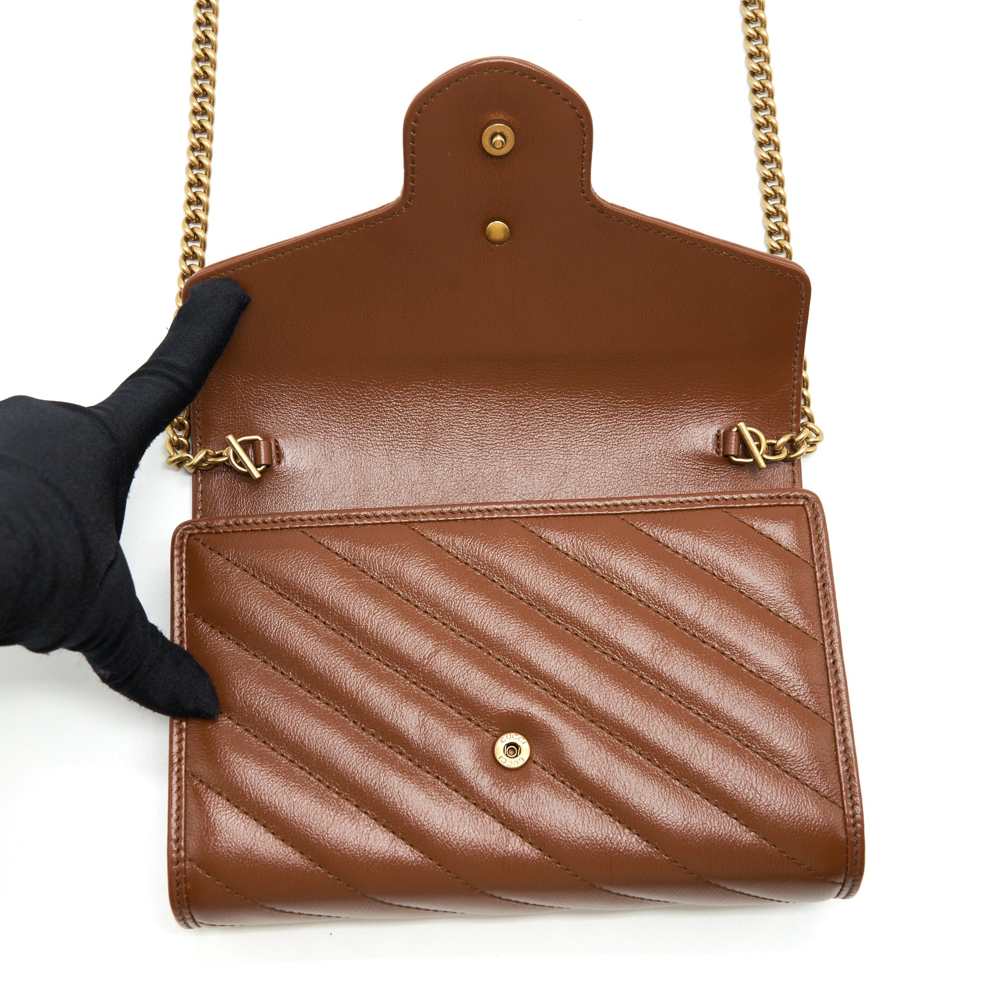 GUCCI GG MARMONT MATELASSE MINI BAG CALFSKIN BROWN GHW