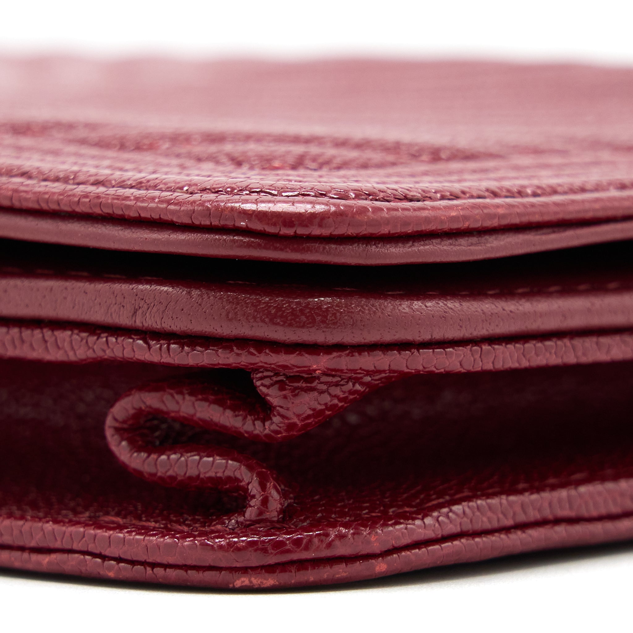 CHANEL BOY WALLET ON CHAIN CHEVRON CAVIAR RED BRUSHED GHW