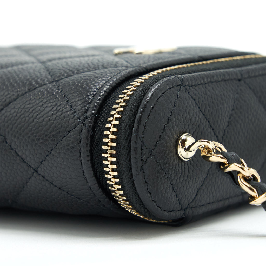 CHANEL 22P VERTICAL MINI VANITY WITH CC LOGO CHAIN CAVIAR BLACK LGHW