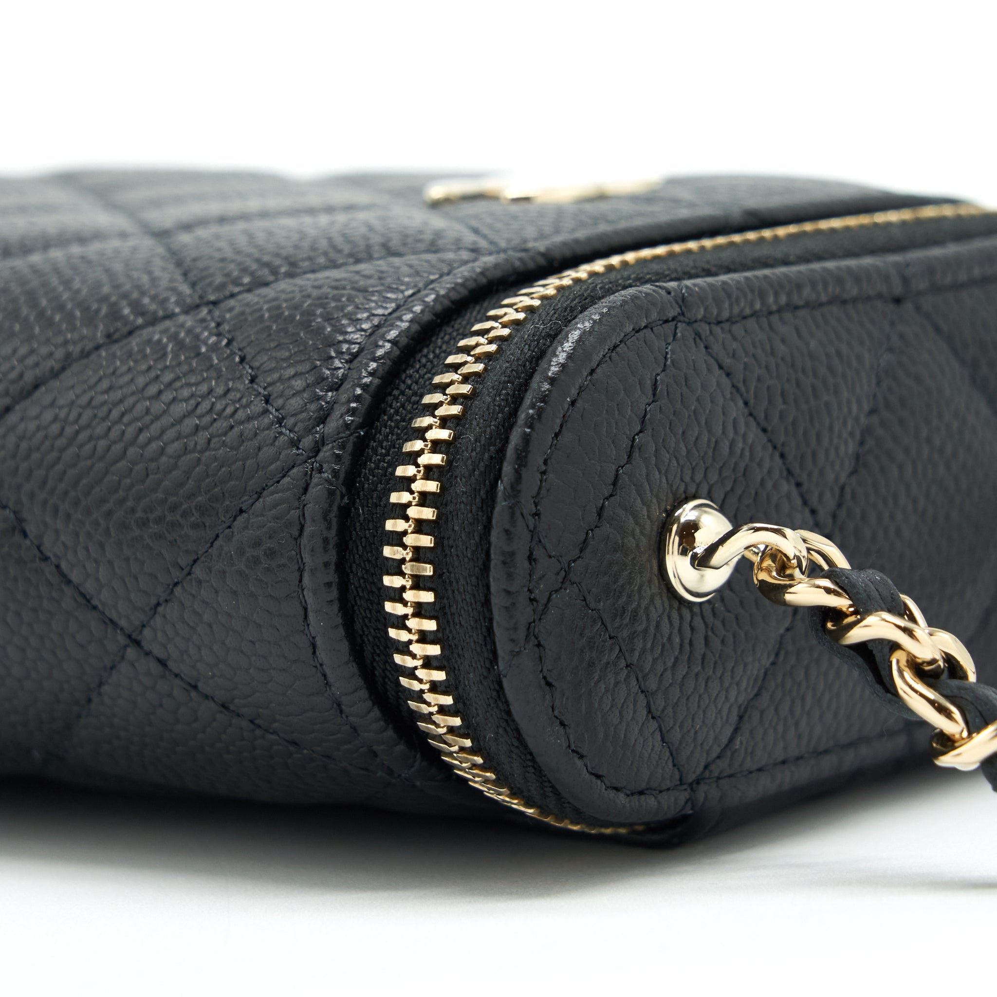 CHANEL 22P VERTICAL MINI VANITY WITH CC LOGO CHAIN CAVIAR BLACK LGHW