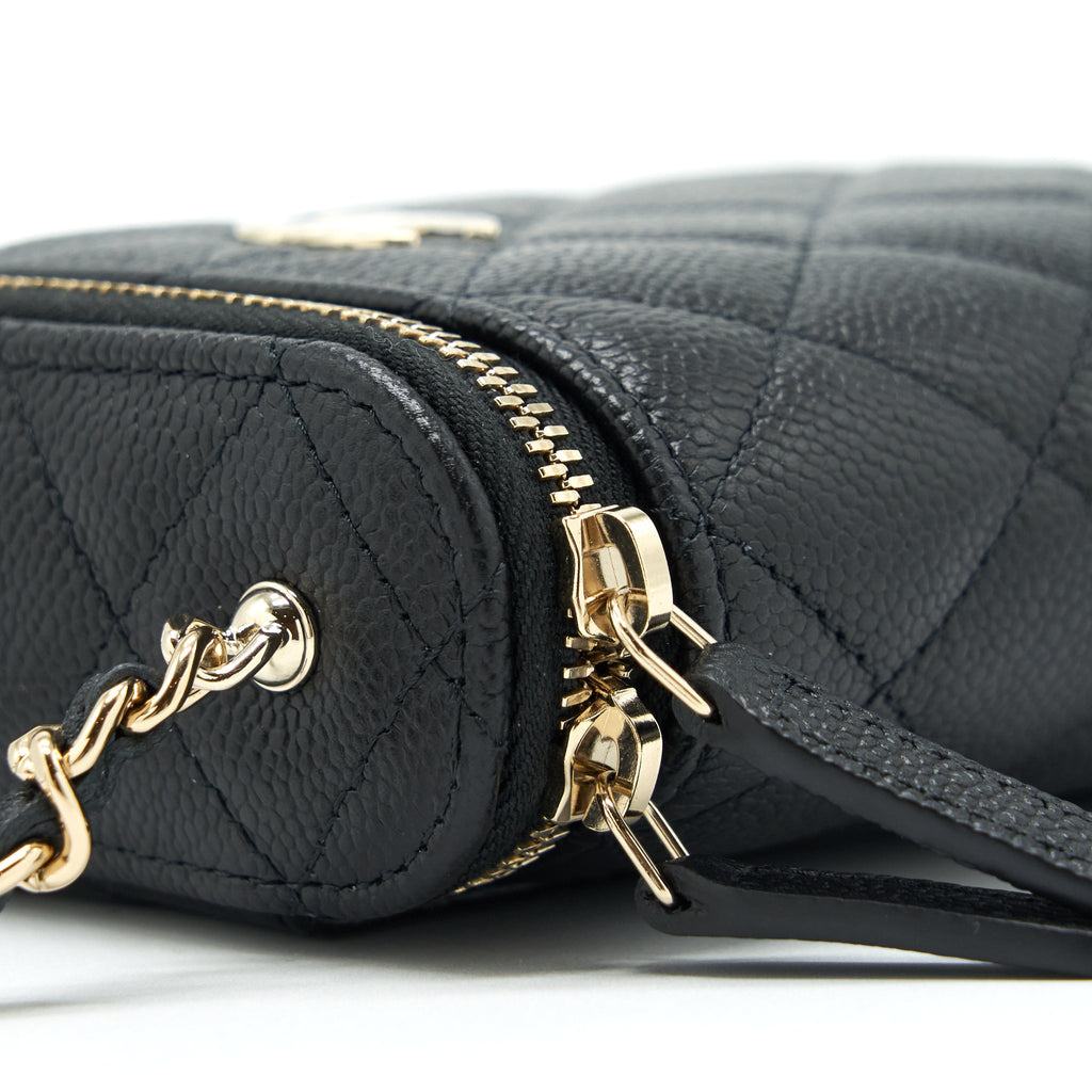 CHANEL 22P VERTICAL MINI VANITY WITH CC LOGO CHAIN CAVIAR BLACK LGHW