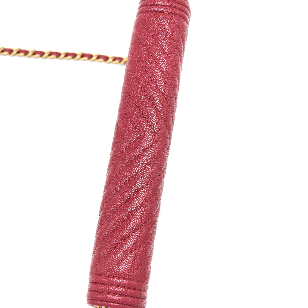 CHANEL BOY WALLET ON CHAIN CHEVRON CAVIAR RED BRUSHED GHW