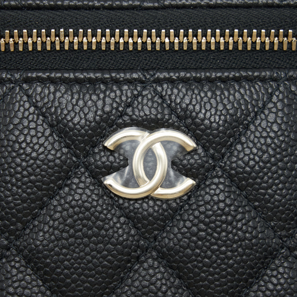 CHANEL 22P VERTICAL MINI VANITY WITH CC LOGO CHAIN CAVIAR BLACK LGHW