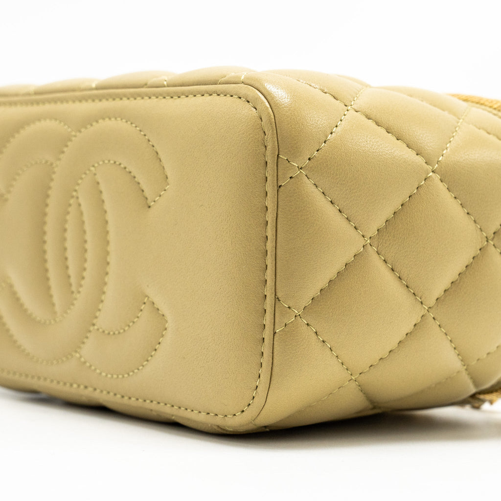 CHANEL COCO LETTER LONG VANITY WITH CHAIN LAMBSKIN GREEN GHW (MICROCHIP)