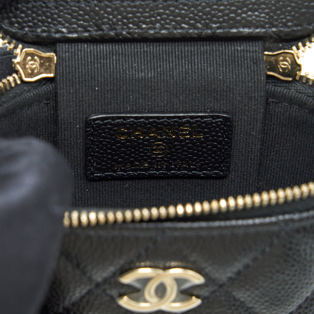CHANEL 22P VERTICAL MINI VANITY WITH CC LOGO CHAIN CAVIAR BLACK LGHW