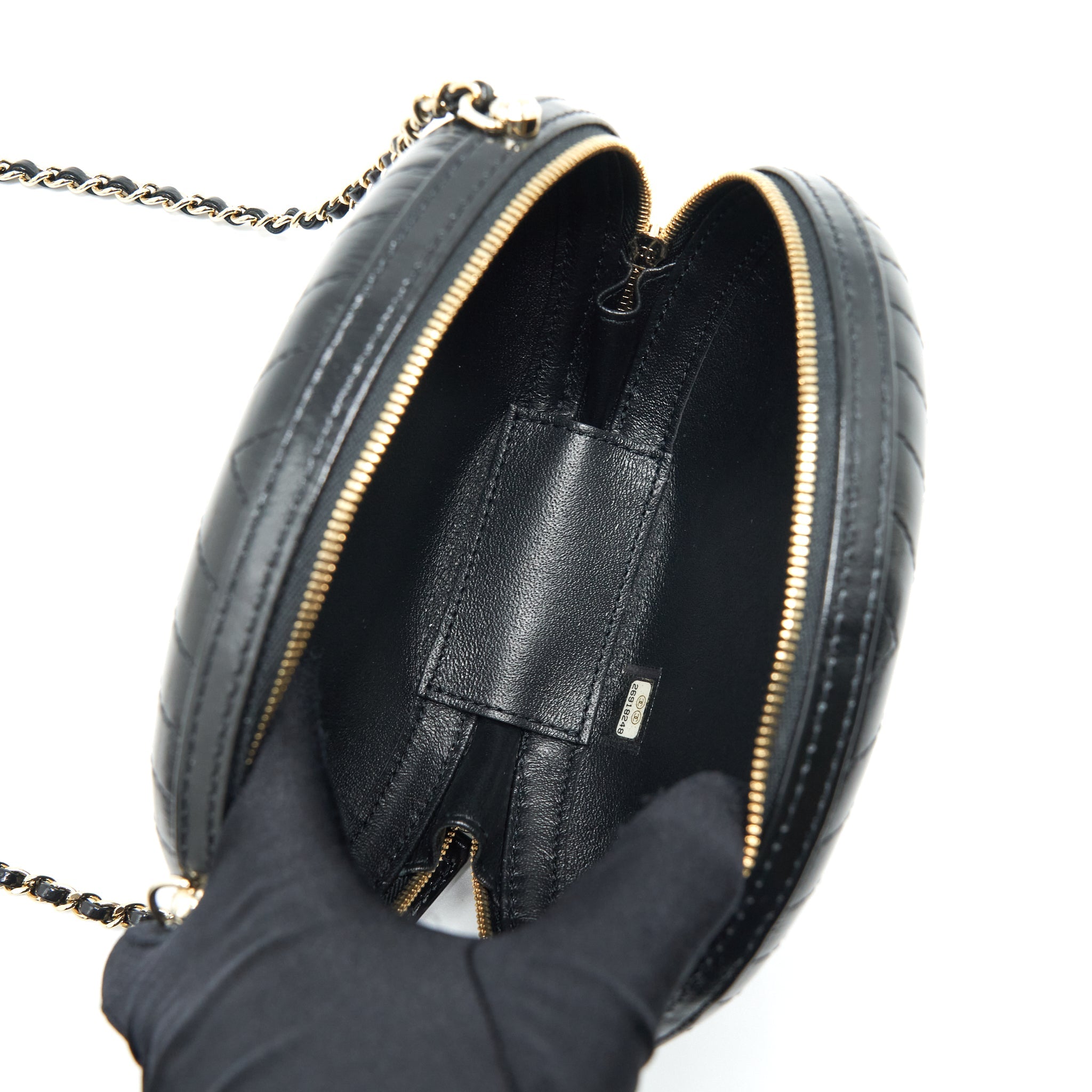 CHANEL LA PAUSA EVENING BAG CHEVRON CALFSKIN BLACK LGHW