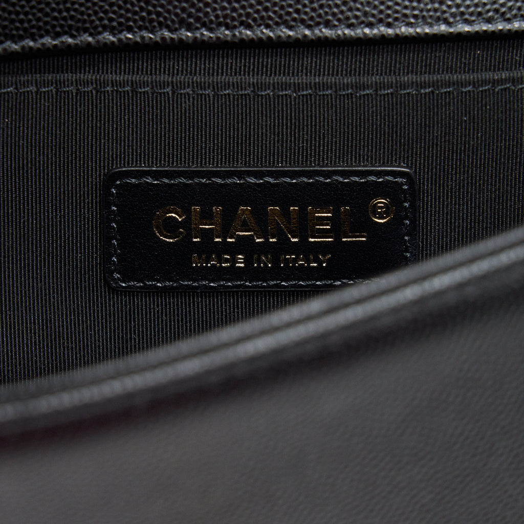 CHANEL SMALL BOY BAG CAVIAR BLACK BRUSHED GHW YEAR 2021 (MICROCHIP SERIAL）