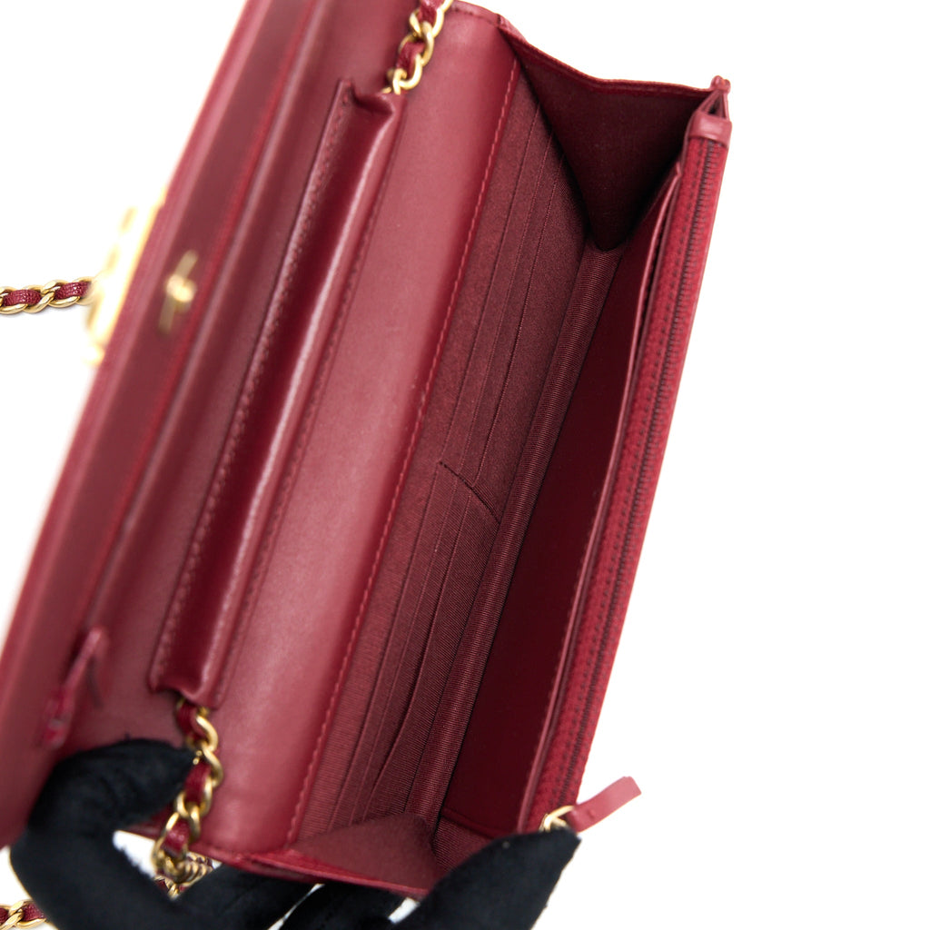 CHANEL BOY WALLET ON CHAIN CHEVRON CAVIAR RED BRUSHED GHW