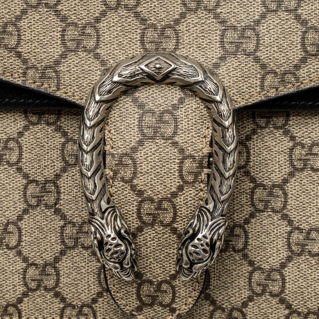 GUCCI DIONYSUS SHOULDER BAG GG SUPREME CANVAS BLACK/BROWN RUTHENIUM SILVER HARDWARE