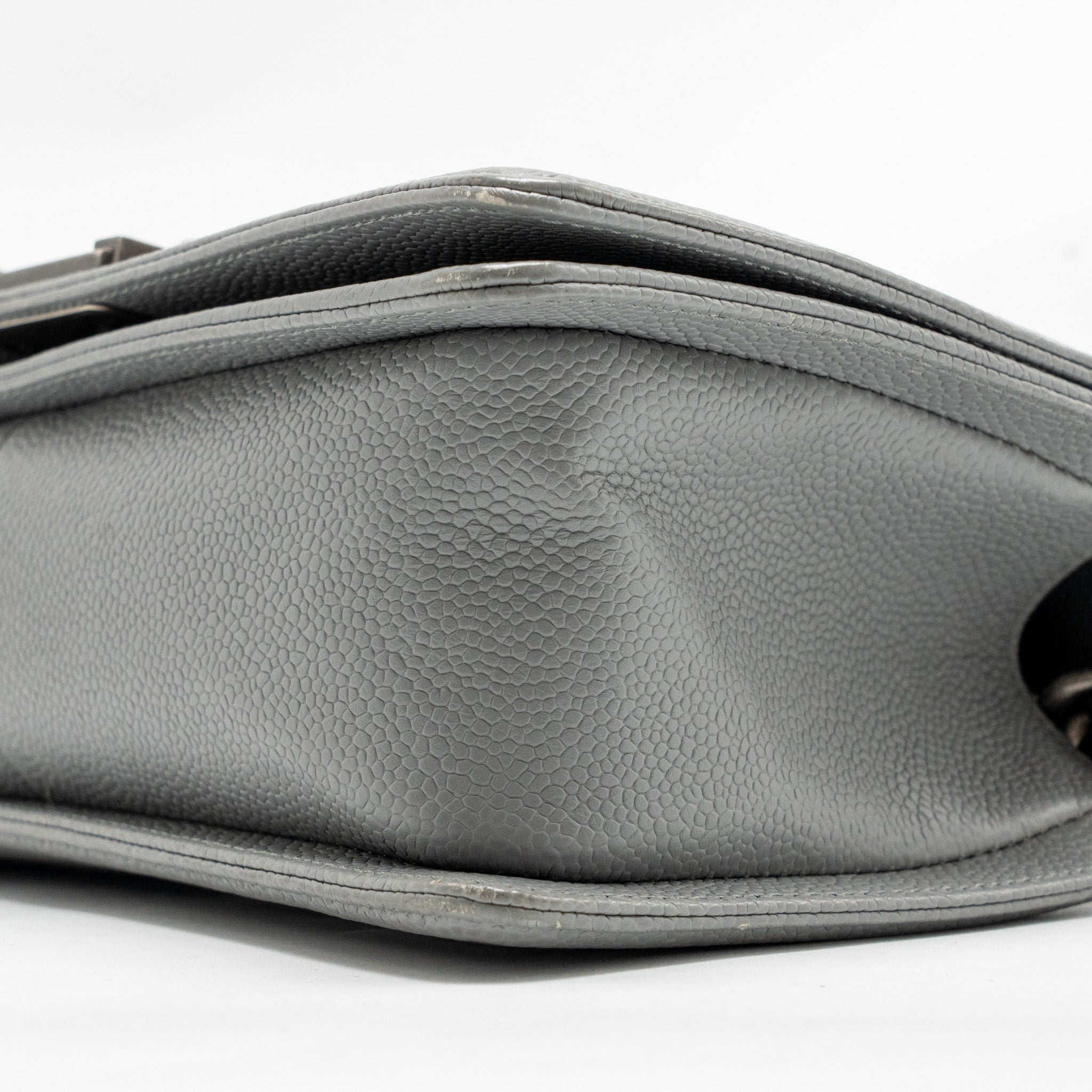 CHANEL MEDIUM BOY BAG CHEVRON CAVIAR GREY RUTHENIUM SILVER HARDWARE