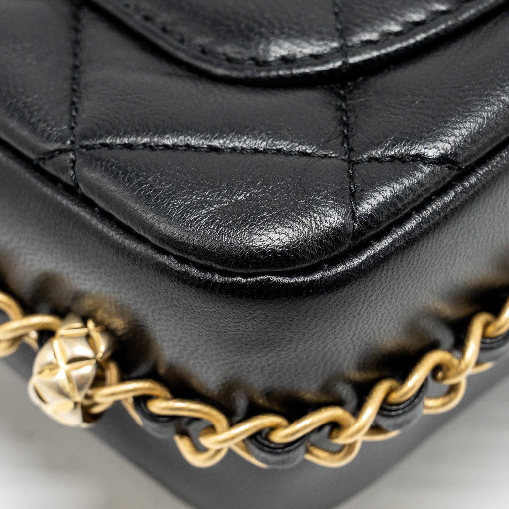 CHANEL MINI COCO CC LOGO QUILTED FLAP BAG LAMBSKIN BLACK GHW (MICROCHIP)