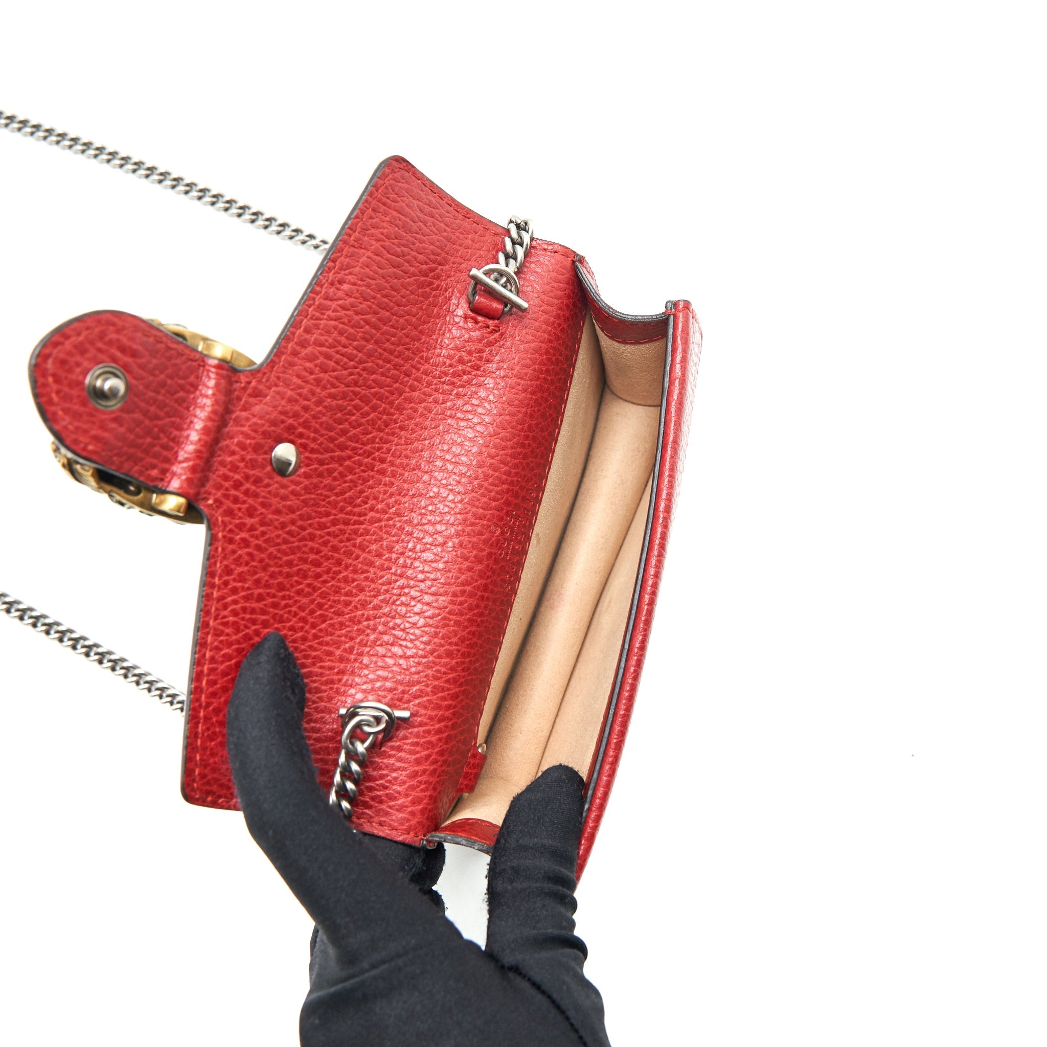 GUCCI DIONYSUS SUPER MINI LEATHER BAG RED SHW