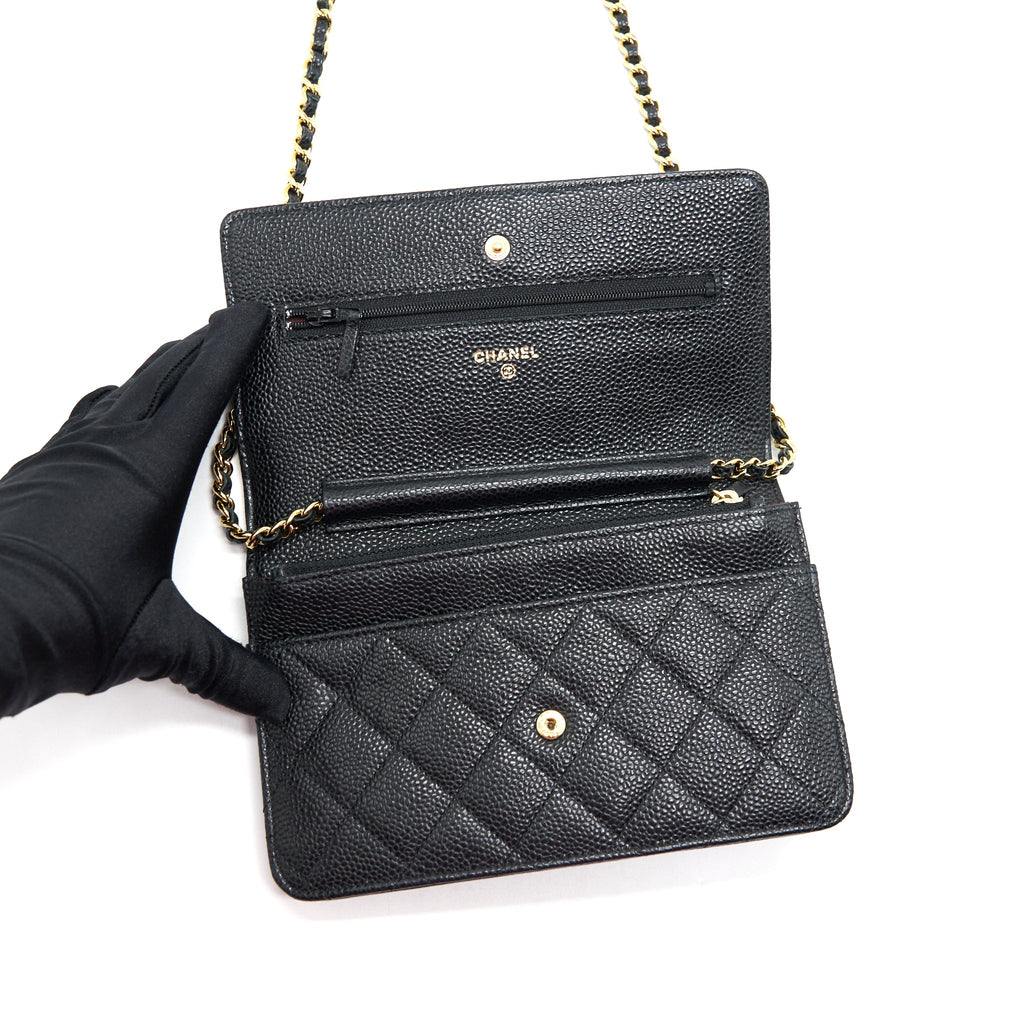 CHANEL CAVIAR WALLET ON CHAIN BLACK GHW