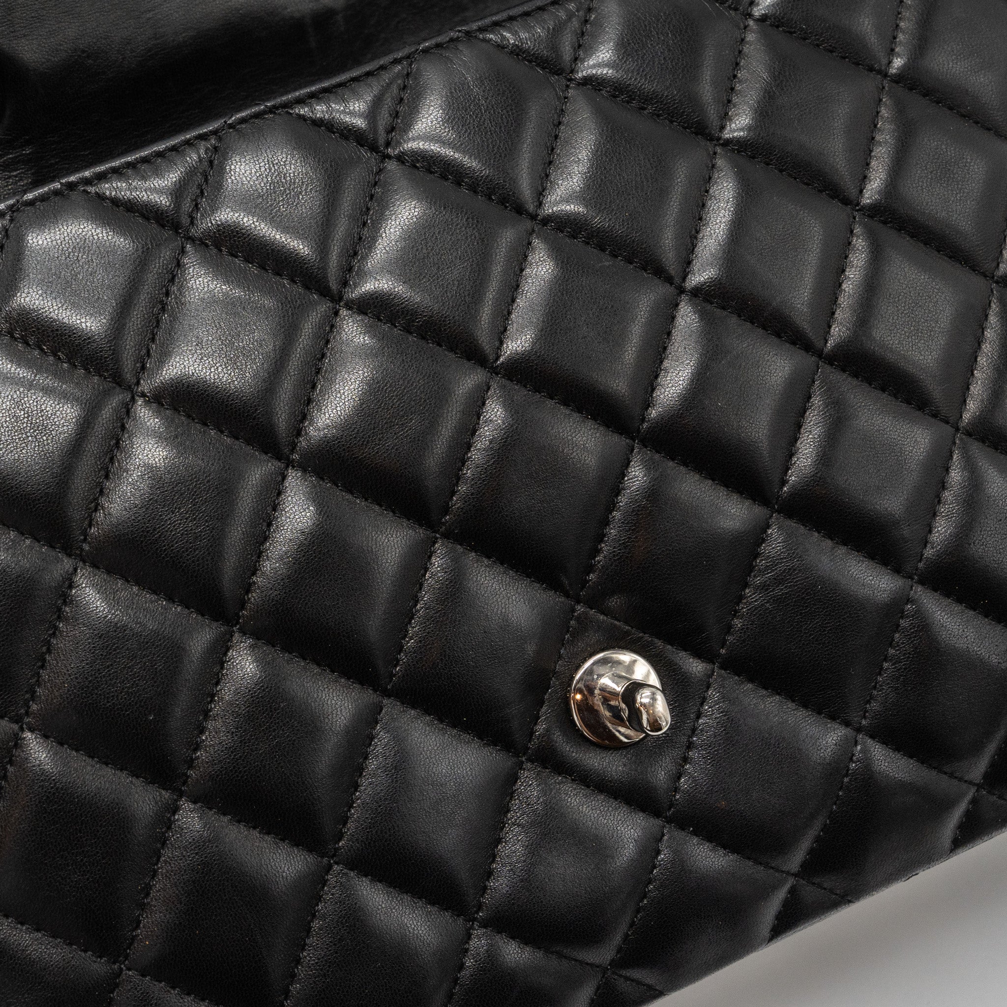 CHANEL CLASSIC JUMBO SINGLE FLAP BAG LAMBSKIN BLACK SHW