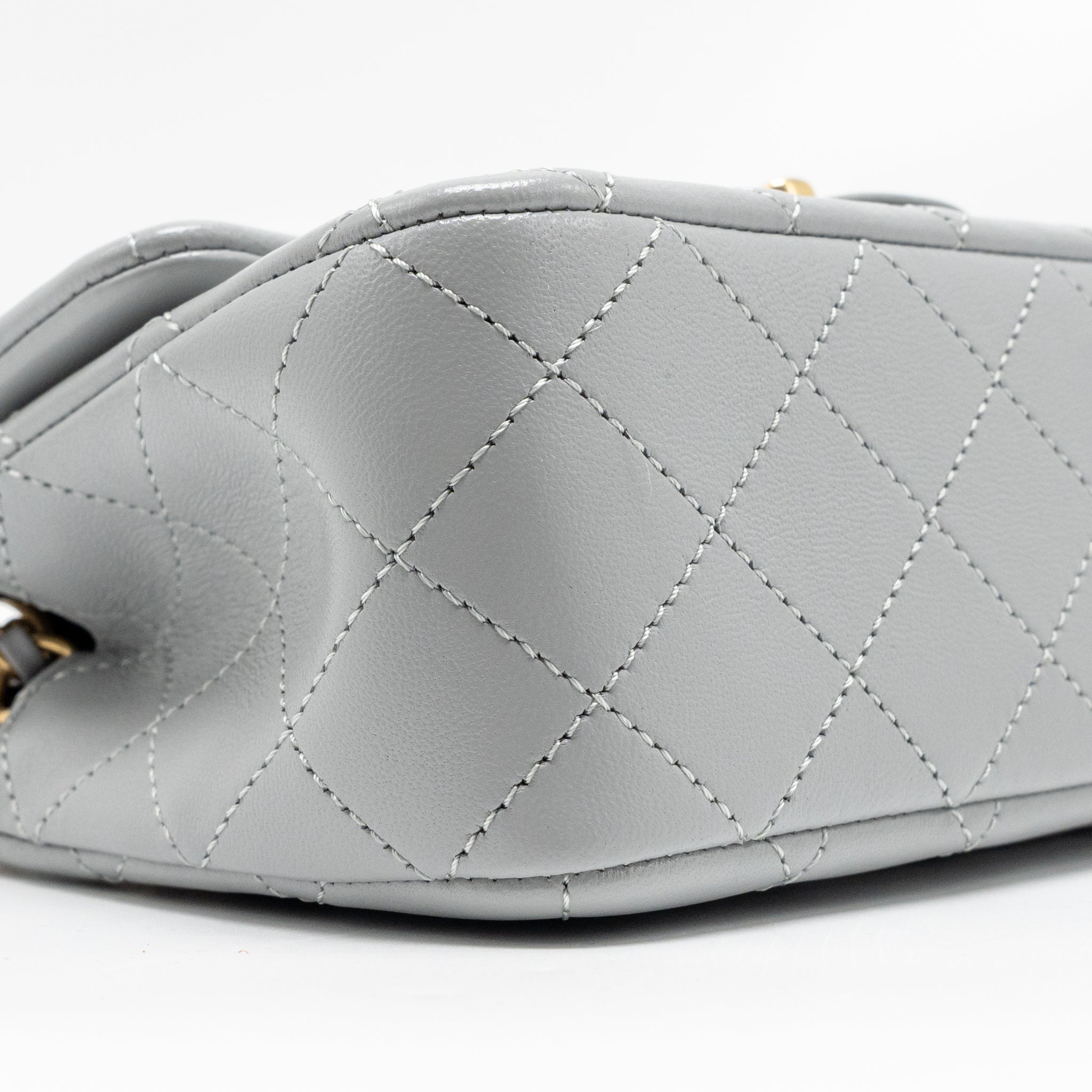 CHANEL PEARL CRUSH MINI RECTANGULAR FLAP BAG LAMBSKIN GREY GHW (MICROCHIP)