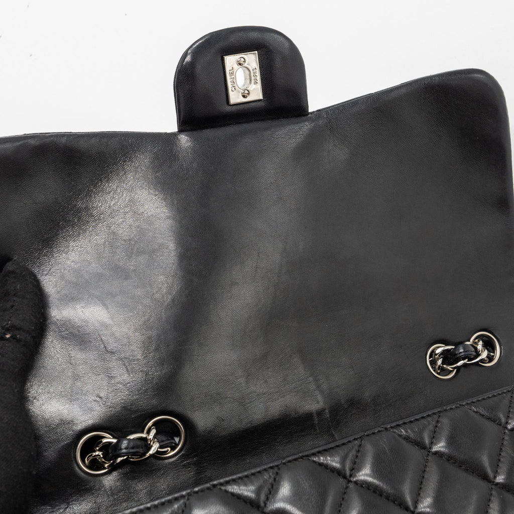 CHANEL CLASSIC JUMBO SINGLE FLAP BAG LAMBSKIN BLACK SHW
