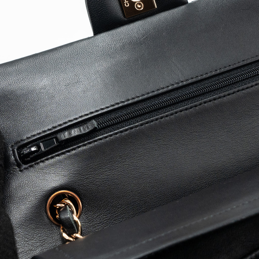 CHANEL SMALL CLASSIC DOUBLE FLAP BAG LAMBSKIN BLACK RGHW(MICROCHIP)
