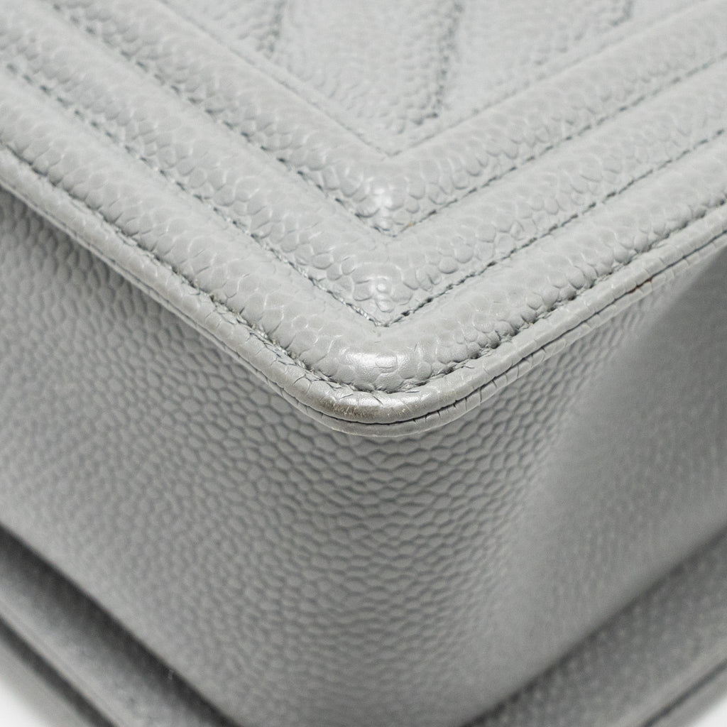 CHANEL MEDIUM BOY BAG CHEVRON CAVIAR GREY RUTHENIUM SILVER HARDWARE