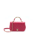CHANEL TOP HANDLE FLAP BAG CROSSBODY LAMBSKIN PINK GHW