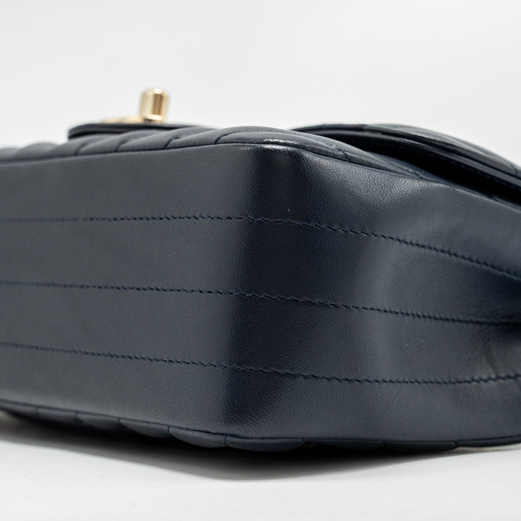 CHANEL MINI RECTANGULAR FLAP BAG CHEVRON LAMBSKIN NAVY LGHW