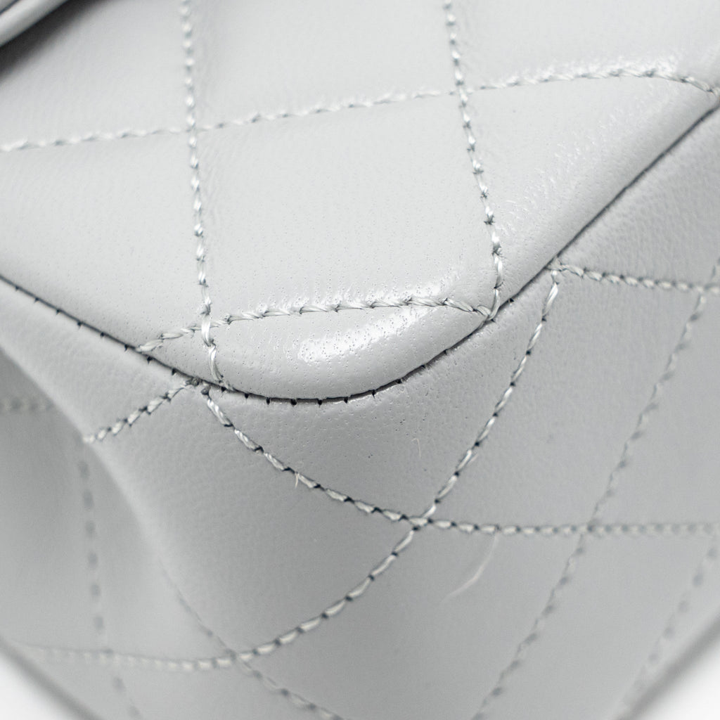 CHANEL PEARL CRUSH MINI RECTANGULAR FLAP BAG LAMBSKIN GREY GHW (MICROCHIP)