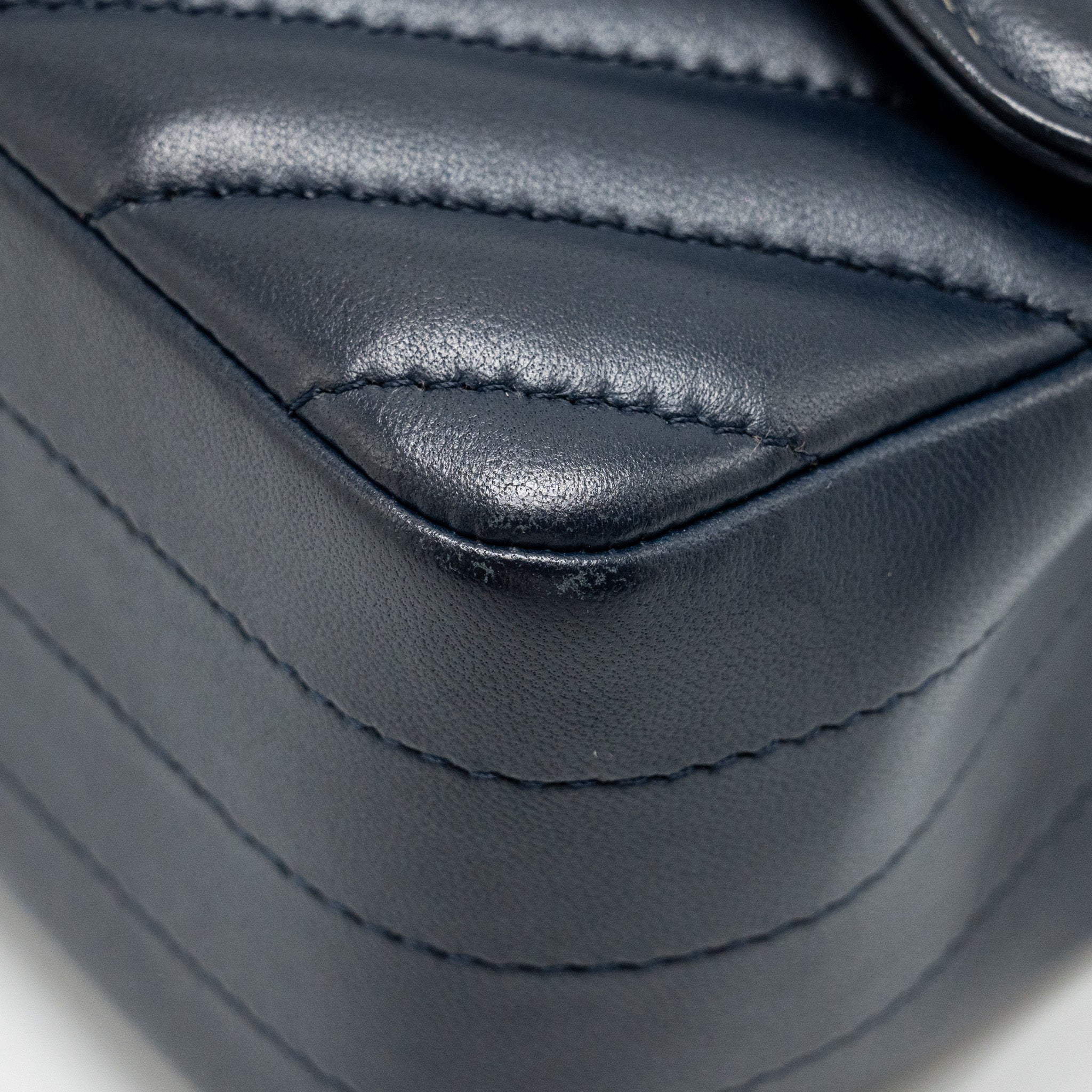 CHANEL MINI RECTANGULAR FLAP BAG CHEVRON LAMBSKIN NAVY LGHW