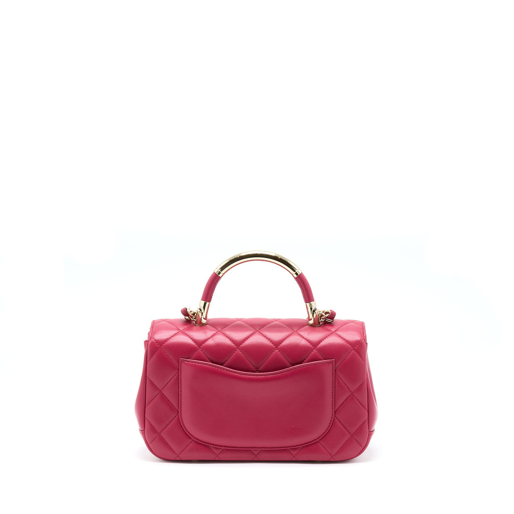 CHANEL TOP HANDLE FLAP BAG CROSSBODY LAMBSKIN PINK GHW