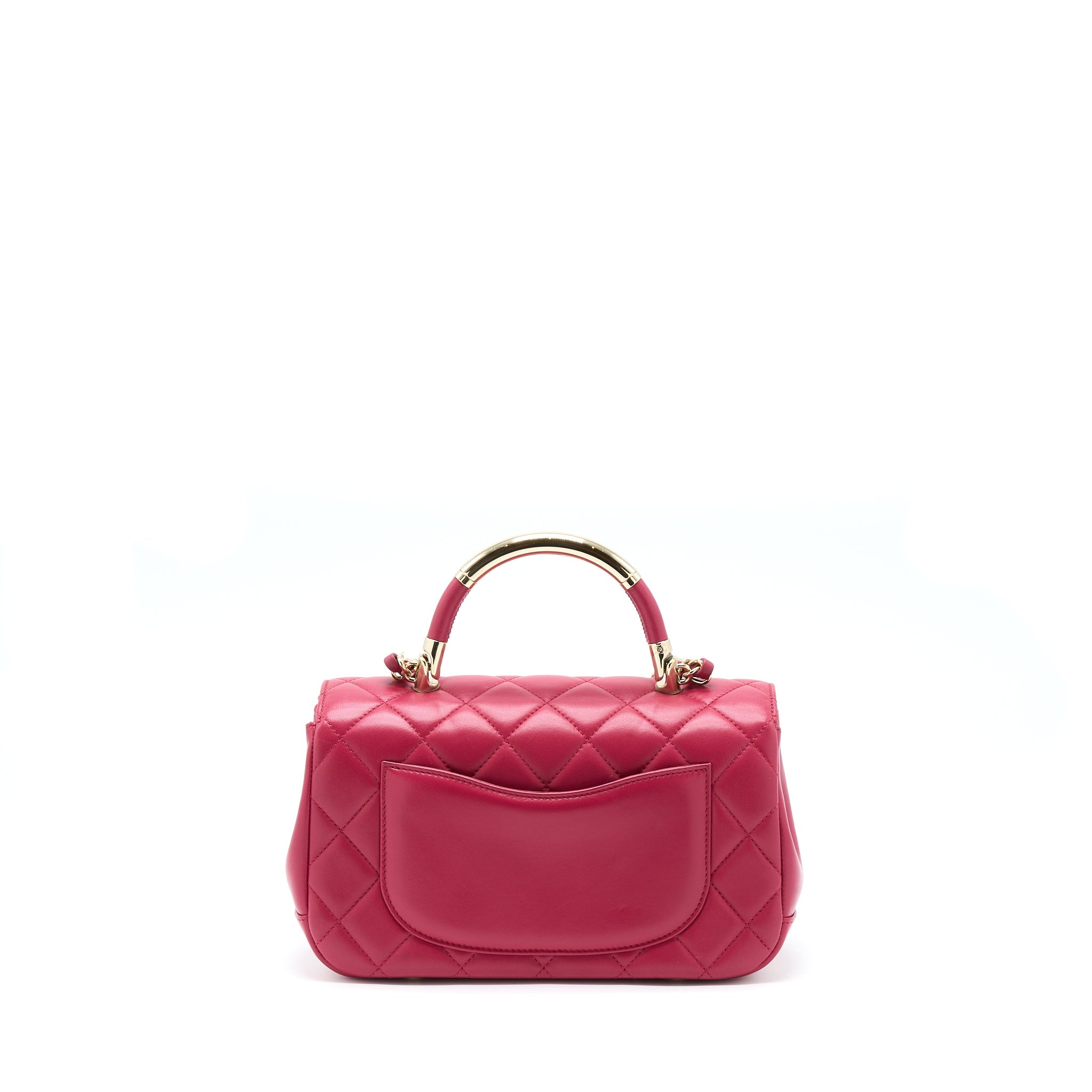 CHANEL TOP HANDLE FLAP BAG CROSSBODY LAMBSKIN PINK GHW