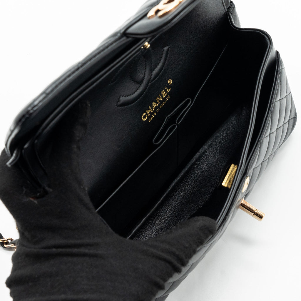 CHANEL SMALL CLASSIC DOUBLE FLAP BAG LAMBSKIN BLACK RGHW(MICROCHIP)