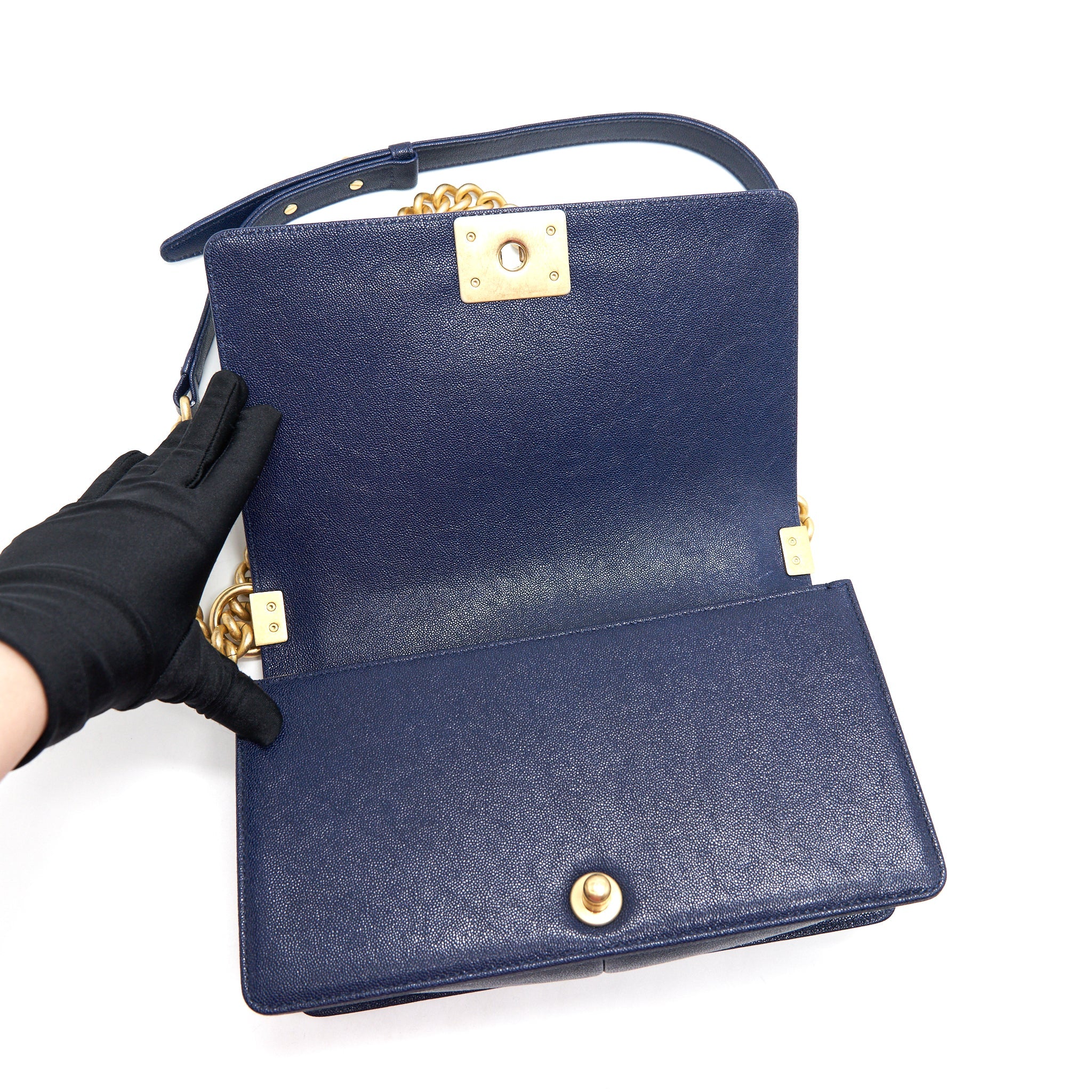 CHANEL BOY CHANEL OLD MEDIUM CAVIAR NAVY WITH GHW